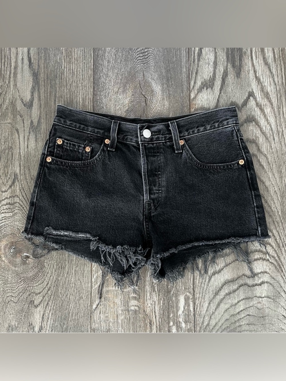 LEVI’S 501 Button Fly Denim Jean Cutoff Black Wash Shorts Size 25
